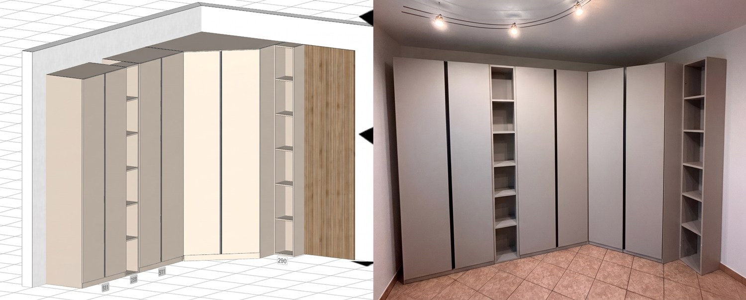 A casa di Marta: armadio angolare con cabina e librerie