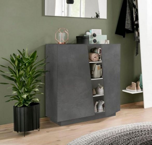 Mobili da ingresso con appendiabiti e scarpiera, finitura Ardesia