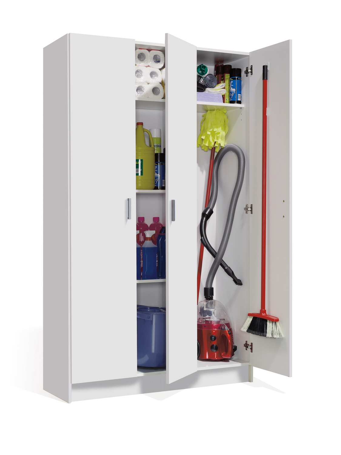 Armadi porta scope a 3 ante battenti, finitura bianca