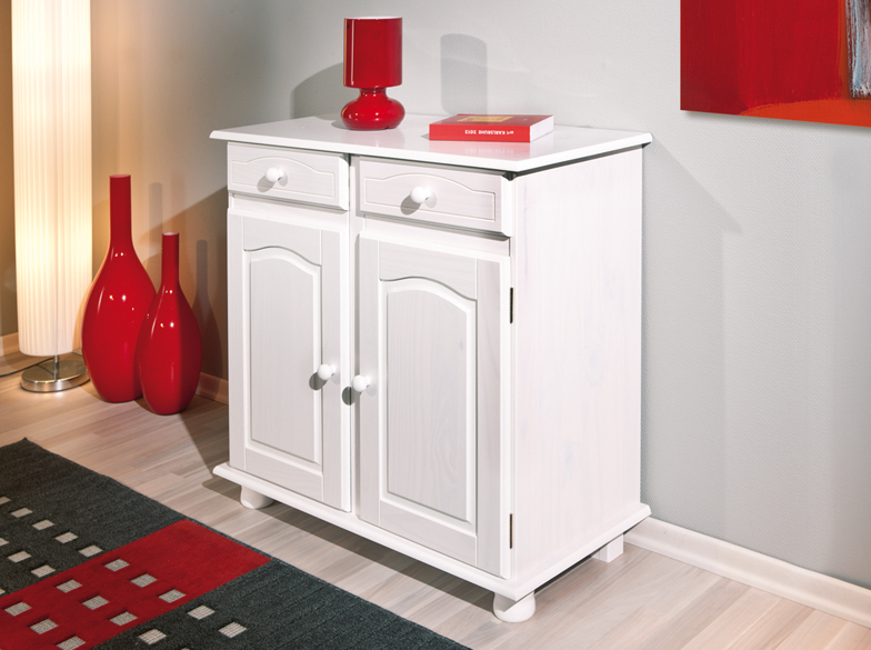 Madia due ante + due cassetti in legno massiccio / bianco