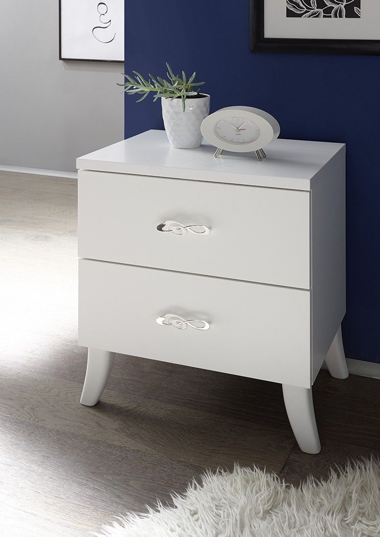 2 Comodini di design a 2 cassetti, bianchi opachi