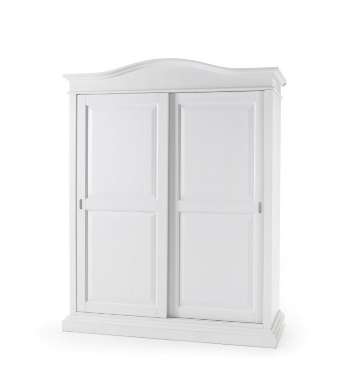 Armadio in legno, laccato bianco, due ante scorrevoli, cappello tondo - smontabile