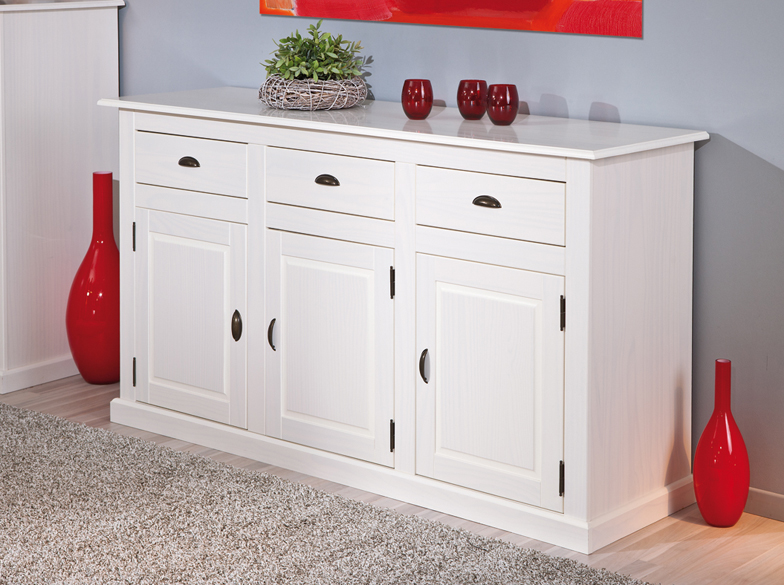 Madia tre ante + tre cassetti in legno massiccio / bianco