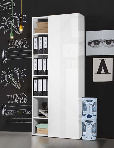 Libreria Point con 1 anta e 5 ripiani in finitura Bianco Lucido