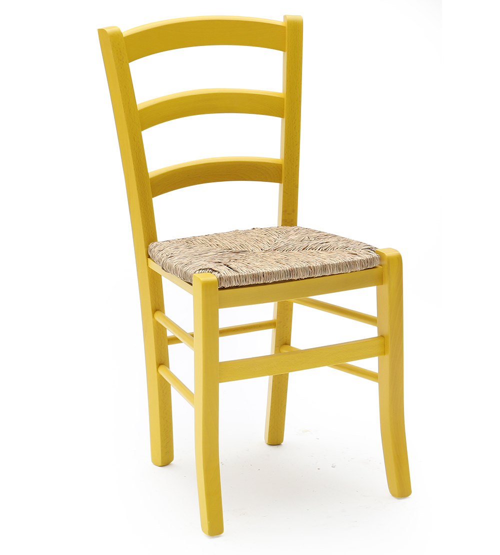 Sedia Paesana Venezia con fondino in paglia, Anilina Giallo