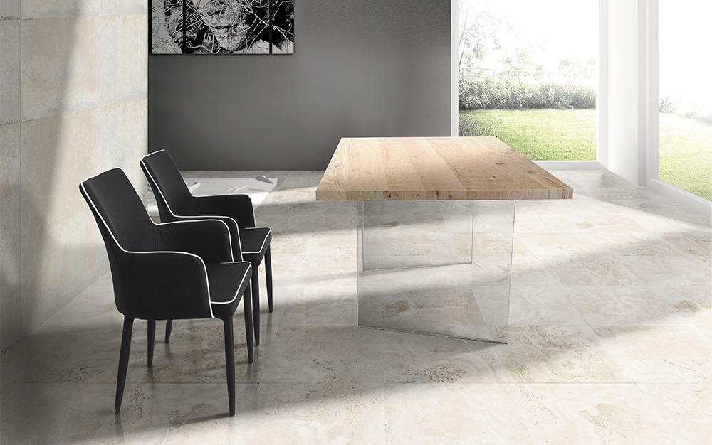 Tavolo Fisso in Rovere Impiallacciato sp.4cm, gambe in vetro