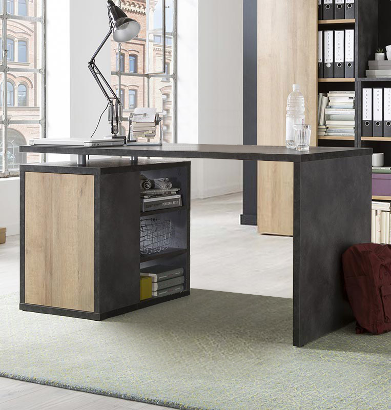 Scrivania Point con 1 anta e 2 ripiani in finitura ossido e rovere