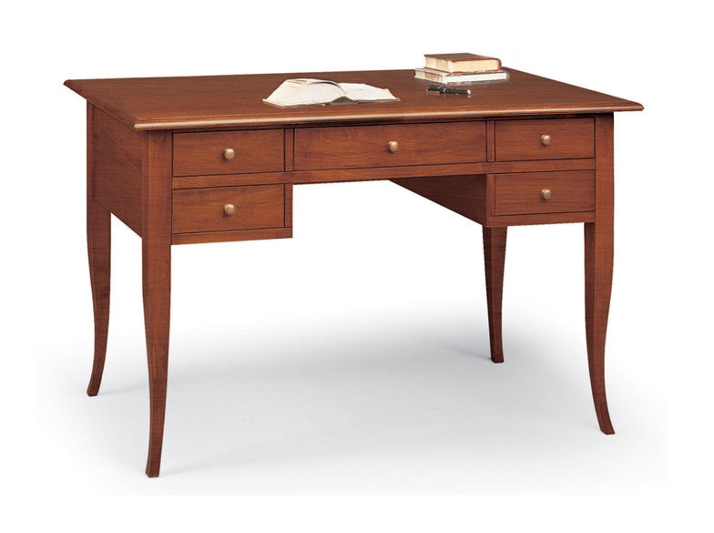 Scrivania in legno colore noce arte povera da 105 cm con 5 cassetti