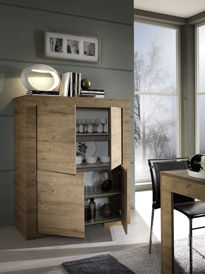 Madia contenitore Alta con 4 ante, finitura Rovere Miele