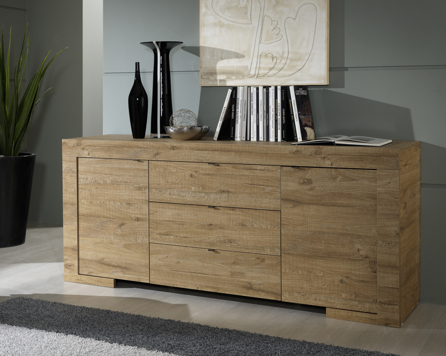 Madia moderna 2 ante, 3 cassetti, rovere miele