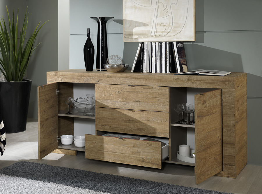 Madia moderna 2 ante, 3 cassetti, rovere miele