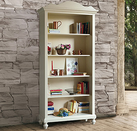 Libreria classica a giorno in legno, finitura sabbia