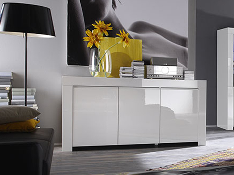 Credenza Moderna, Madia di Design, 3 ante, Bianco Lucido, Alba