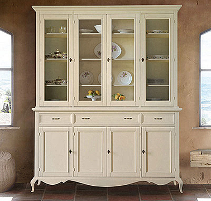 Credenza 4 ante + alzata 4 ante in vetro, finitura sabbia 