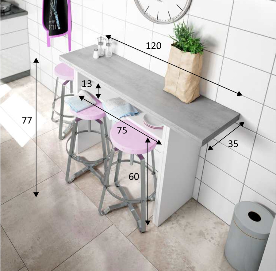 Consolle moderna apribile, bianca artik e beton