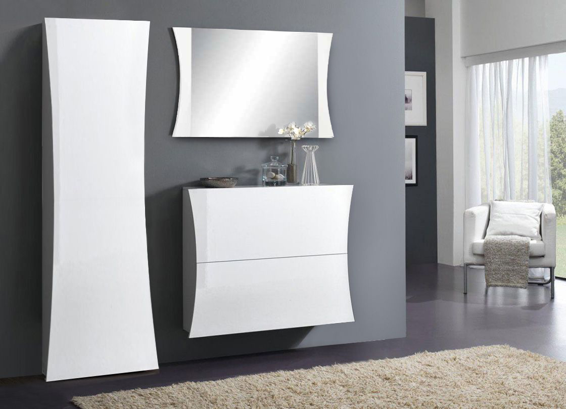 Mobile da ingresso con armadio, specchiera e scarpiera, linea arco