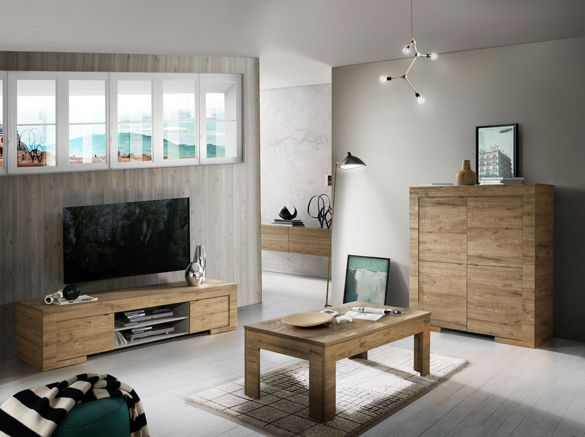 Soggiorno completo, in rovere miele