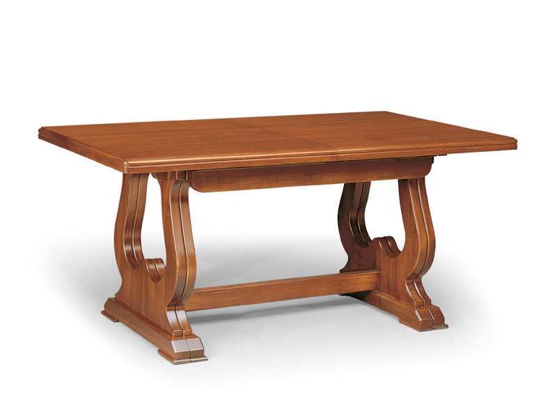 Tavolo allungabile in legno massello, noce, arte povera - gambe ad arpa senza ferro