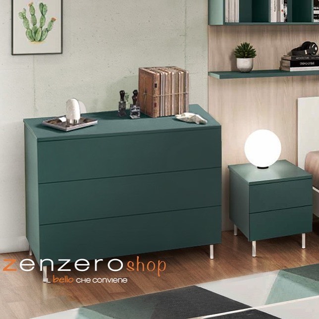 Comodino 2 cassetti per camerette, finitura Verde Salvia