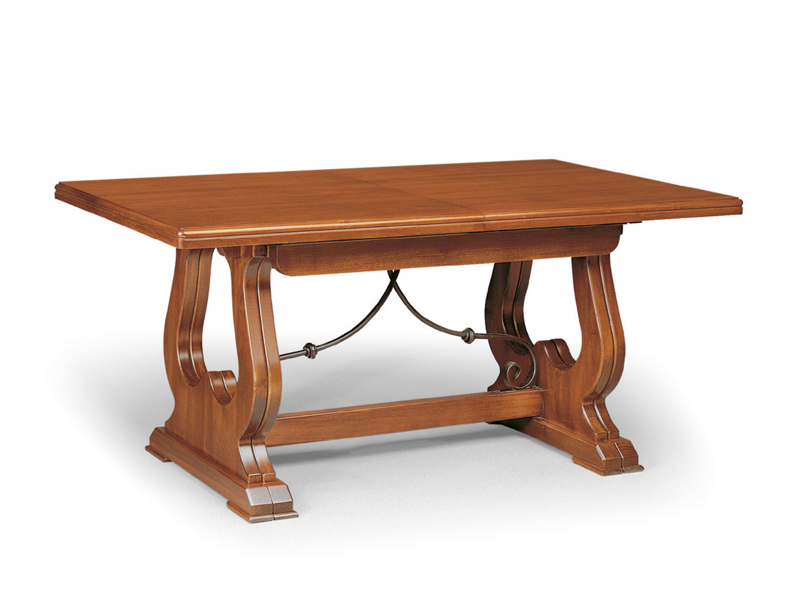 Tavolo allungabile in legno massello, noce, arte povera - gambe ad arpa con ferro