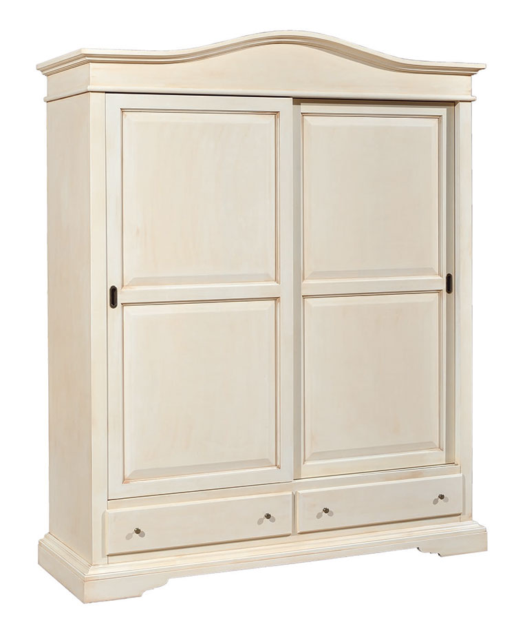 Armadio 2 porte 2 cassetti, finitura Avorio pennellato