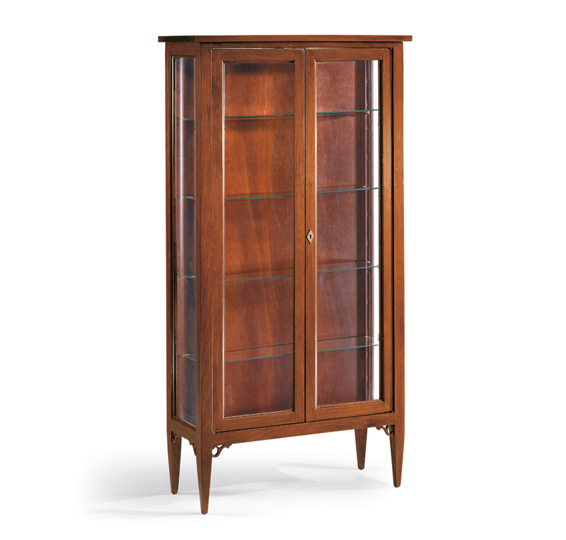 Vetrina in legno finitura noce arte povera, con ante in legno 89x34 H.170