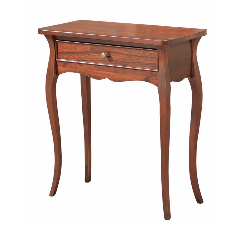 Elegante Consolle in legno, finitura noce con gambe sagomate a sciabola con cassetto 62x70