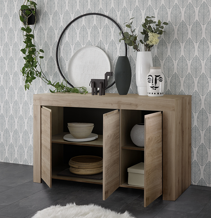 Madia con maniglie a gola a 3 ante, finitura Rovere kadiz