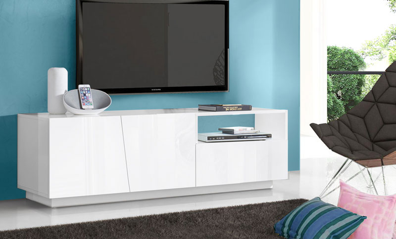 Porta tv 2 ante e 1 cassetto bianco lucido