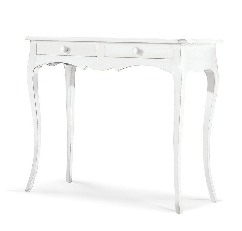 Consolle in legno finitura bianco opaco, con 2 cassetti portaoggetti 95x80