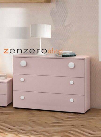 Comò moderno per camerette per ragazze, finitura Rosa confetto Zenzero Shop