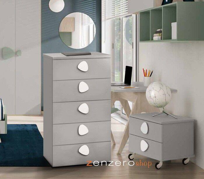 Composizione Settimino e Comodino per camerette, finitura Grigio Seta