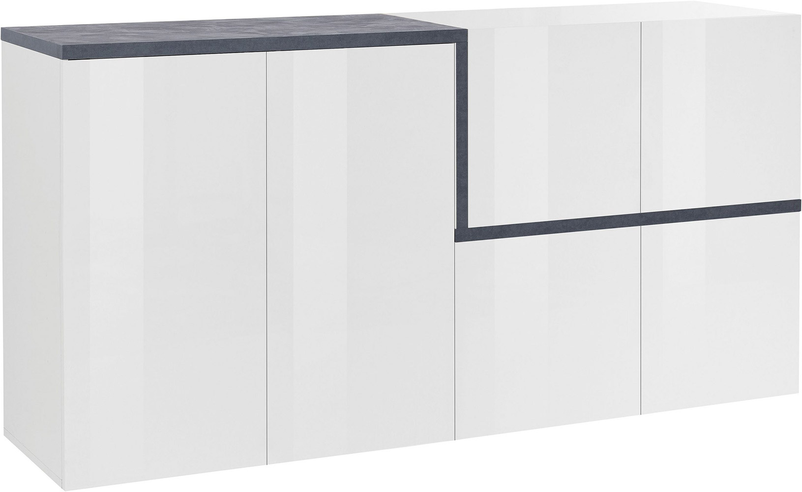 Madia moderna con 4 ante in finitura Bianco lucido e Ardesia L.160