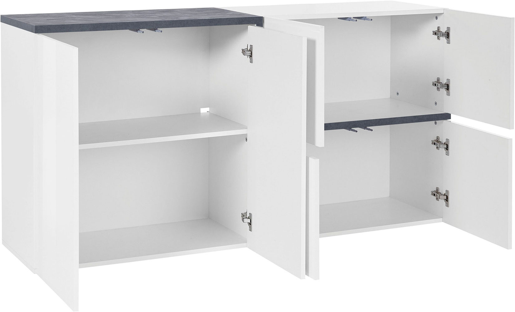 Madia moderna con 4 ante in finitura Bianco lucido e Ardesia L.160