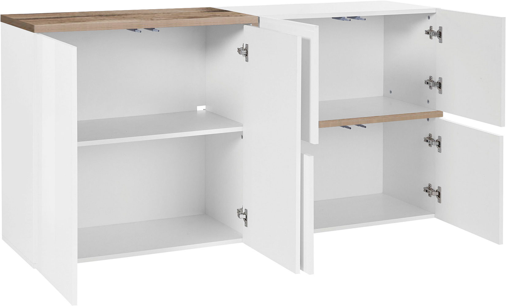 Madia moderna con 4 ante in finitura Bianco lucido e Pero L.160