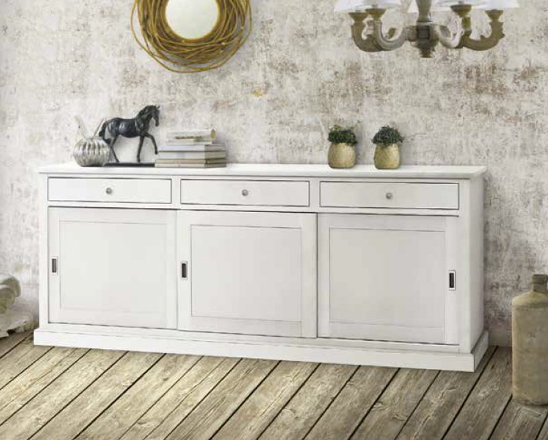 Credenza classica in legno bianco opaco, arte povera - cm 200x90