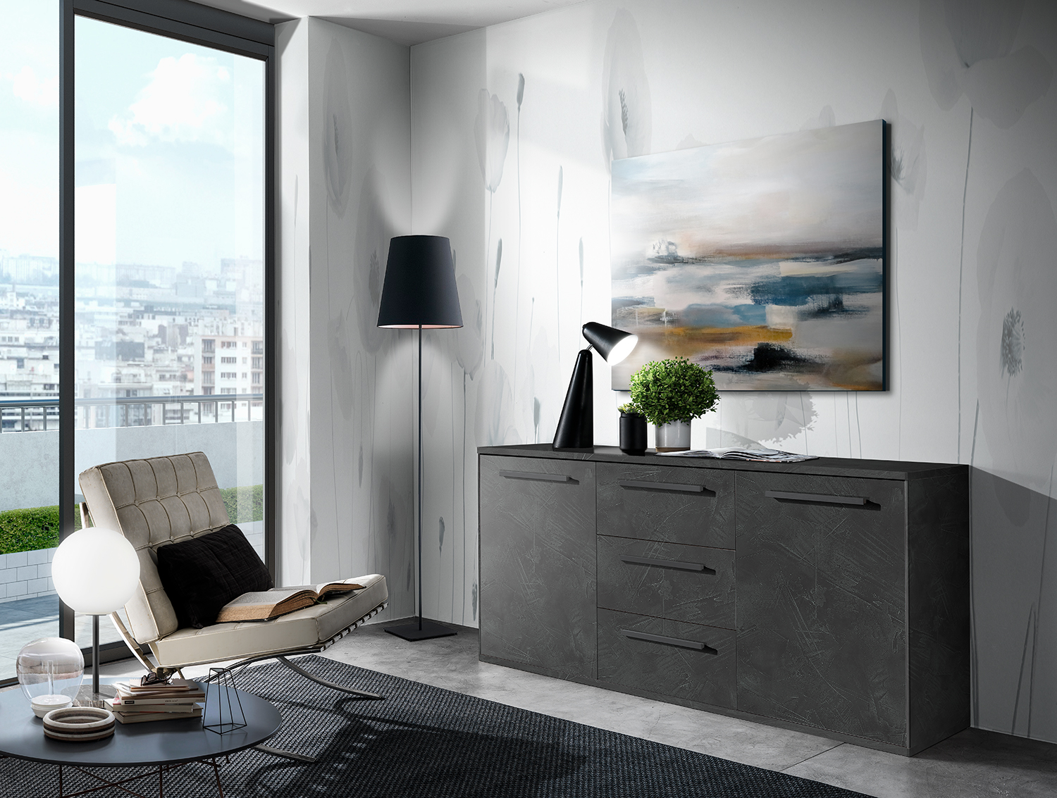 Madia moderna di design, Made in Italy con finitura in Resina dark