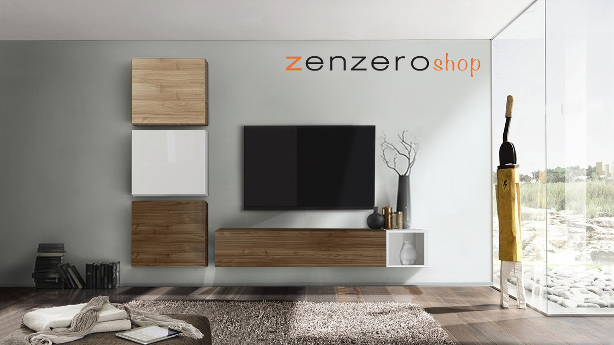 Idee parete attrezzata moderna, finitura Noce Dark, Noce Stelvio e Bianco
