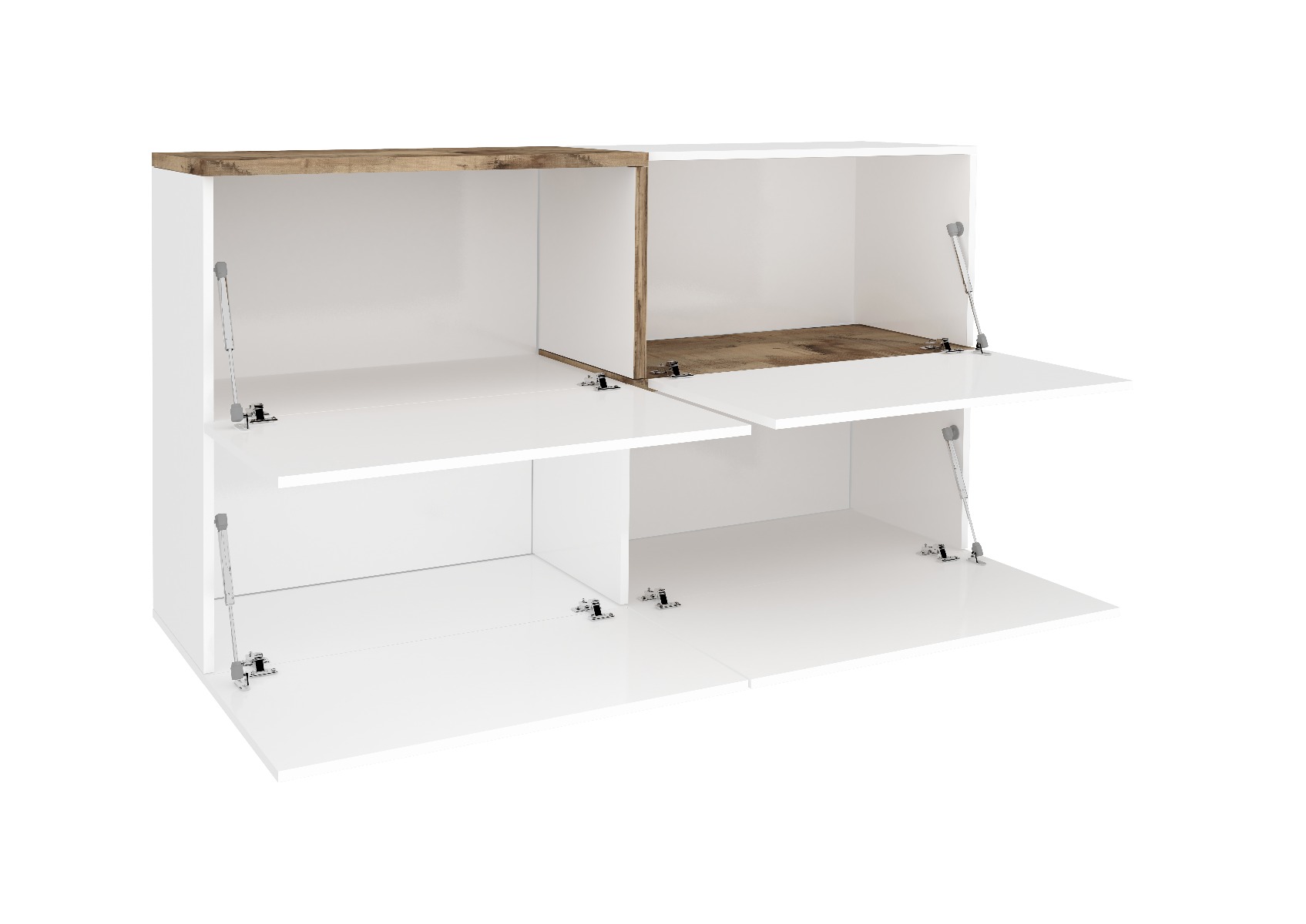 Madia moderna con 4 ante ribalta, finitura bianco lucido e pero, made in Italy