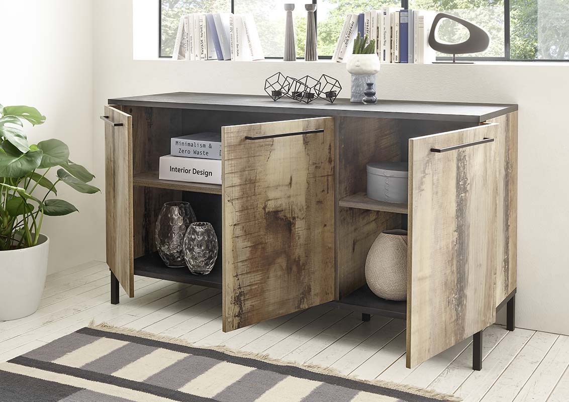 Madia Industry 3 ante finitura Nero bruciato e Pero