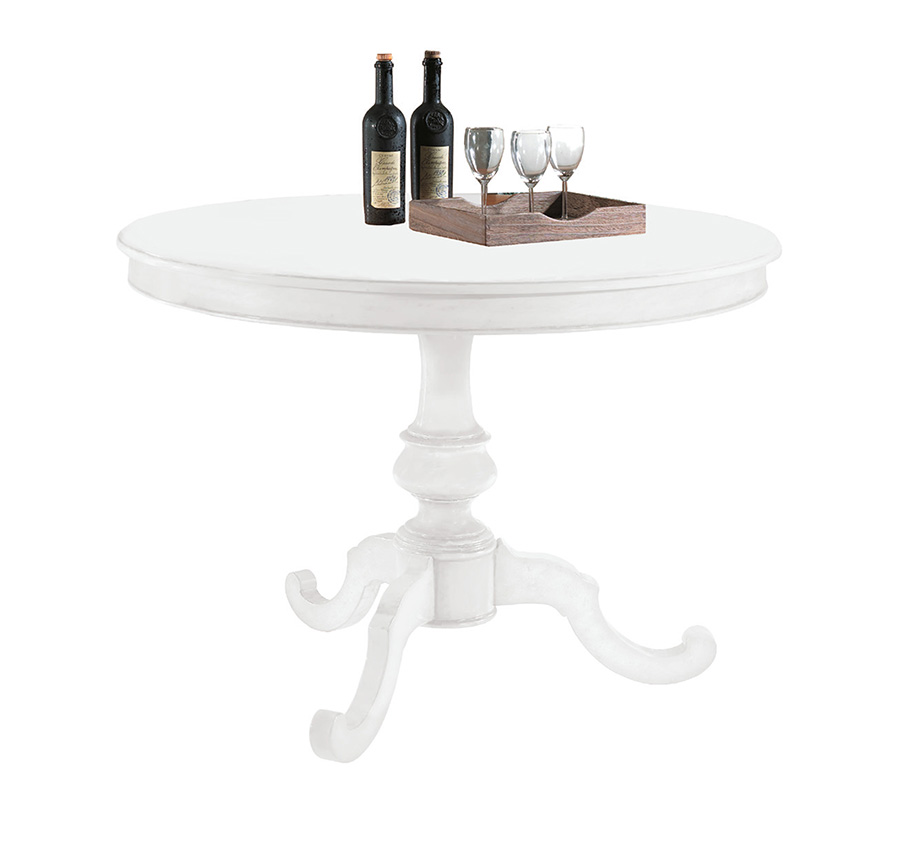 Tavolo rotondo allungabile in legno, bianco opaco, stile industry