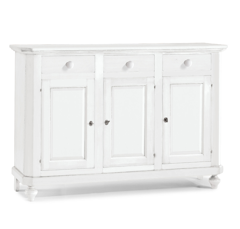 Credenza in legno, bianco opaco, arte povera, L.150 H.43