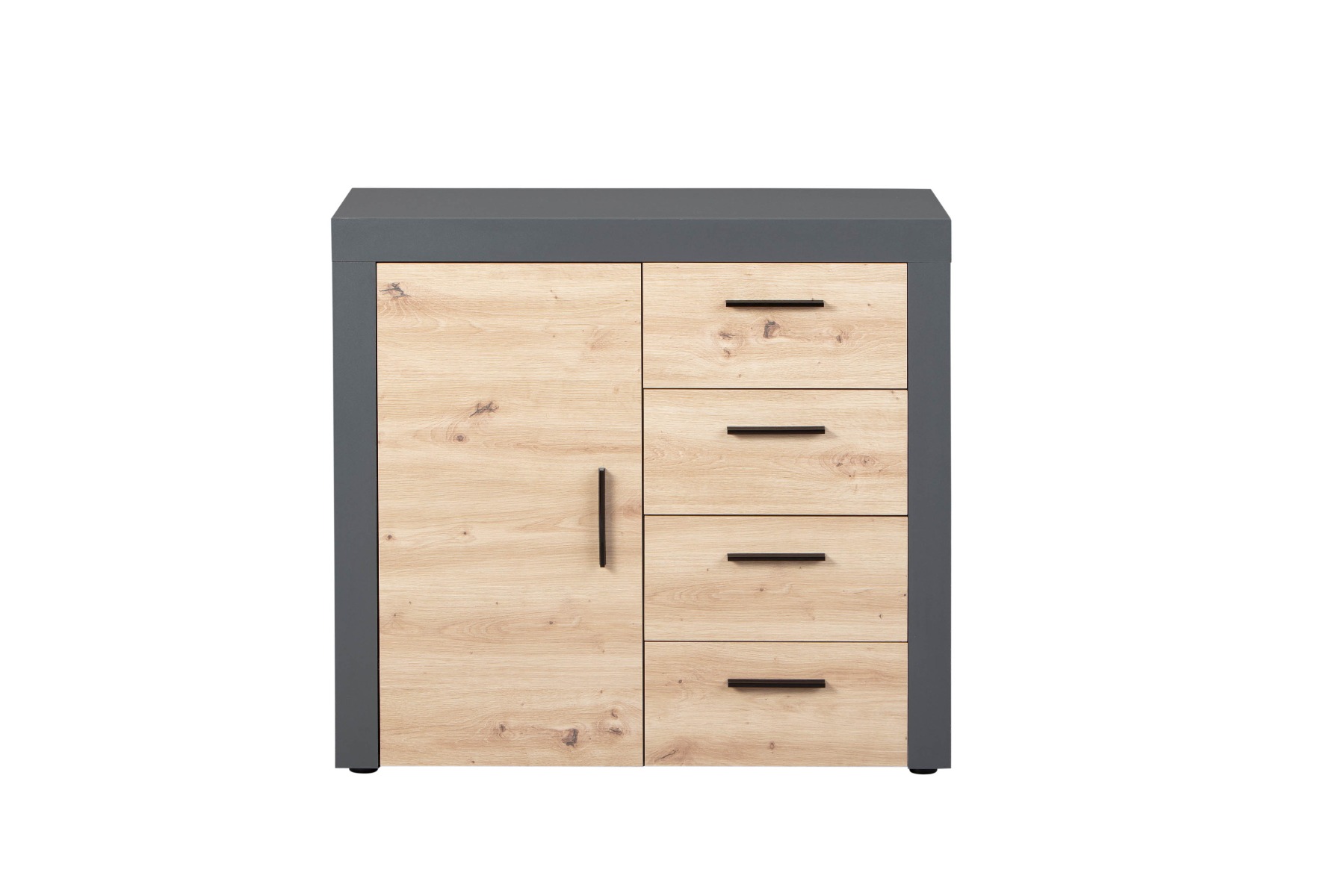 Madia salvaspazio con 1 anta e 4 cassetti, colore  quercia con scocca grigio antracite