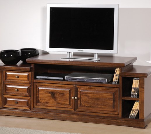 Porta TV in legno massello, noce, arte povera - cm 155X62