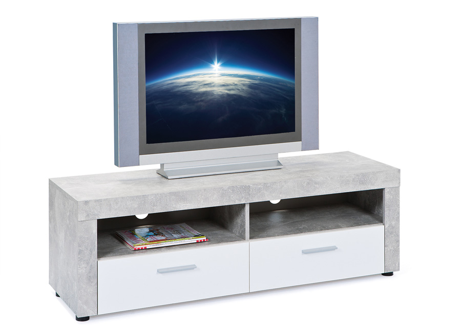 Porta Tv Moderno di Design, Laminato effetto Marmo e Frontale Laccato Bianco Opaco