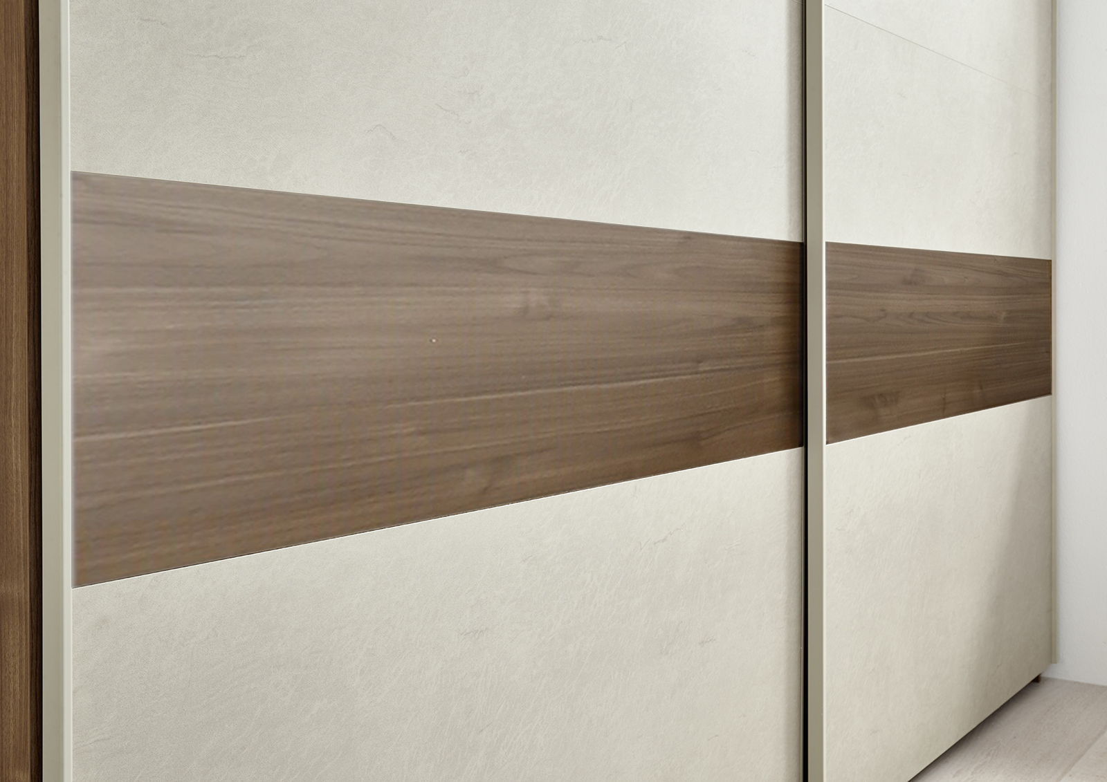 Armadio 2 ante scorrevoli, conveniente e moderno, finitura Noce Scuro, Argilla con inserto Noce