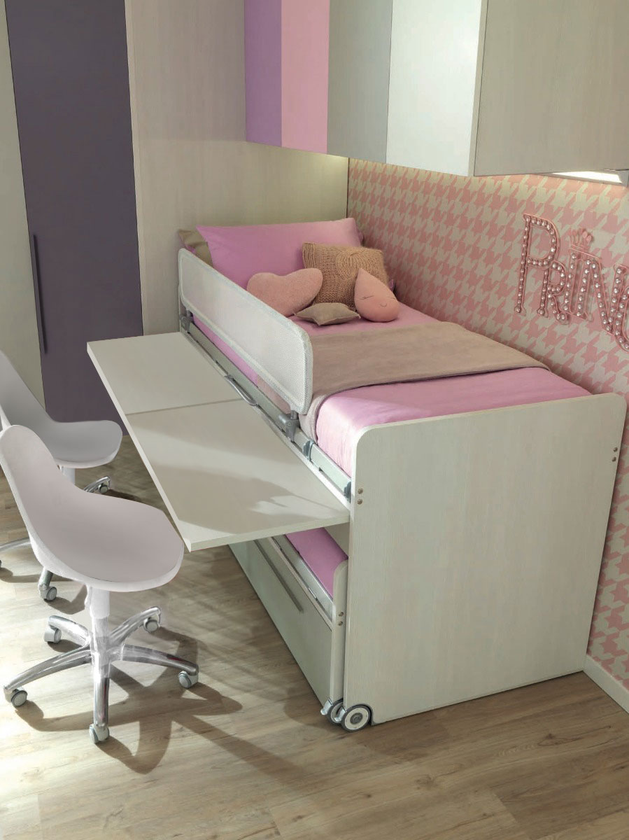 Letto multifunzionale Space con scrivania e cassetti Moretti Compact