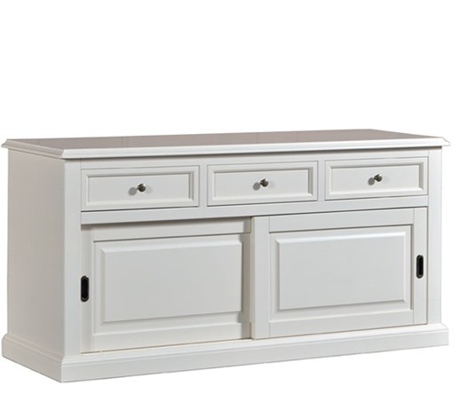 Credenza in legno finitura laccato avorio, con 2 porte scorrevoli e 3 ampi cassetti 157x78