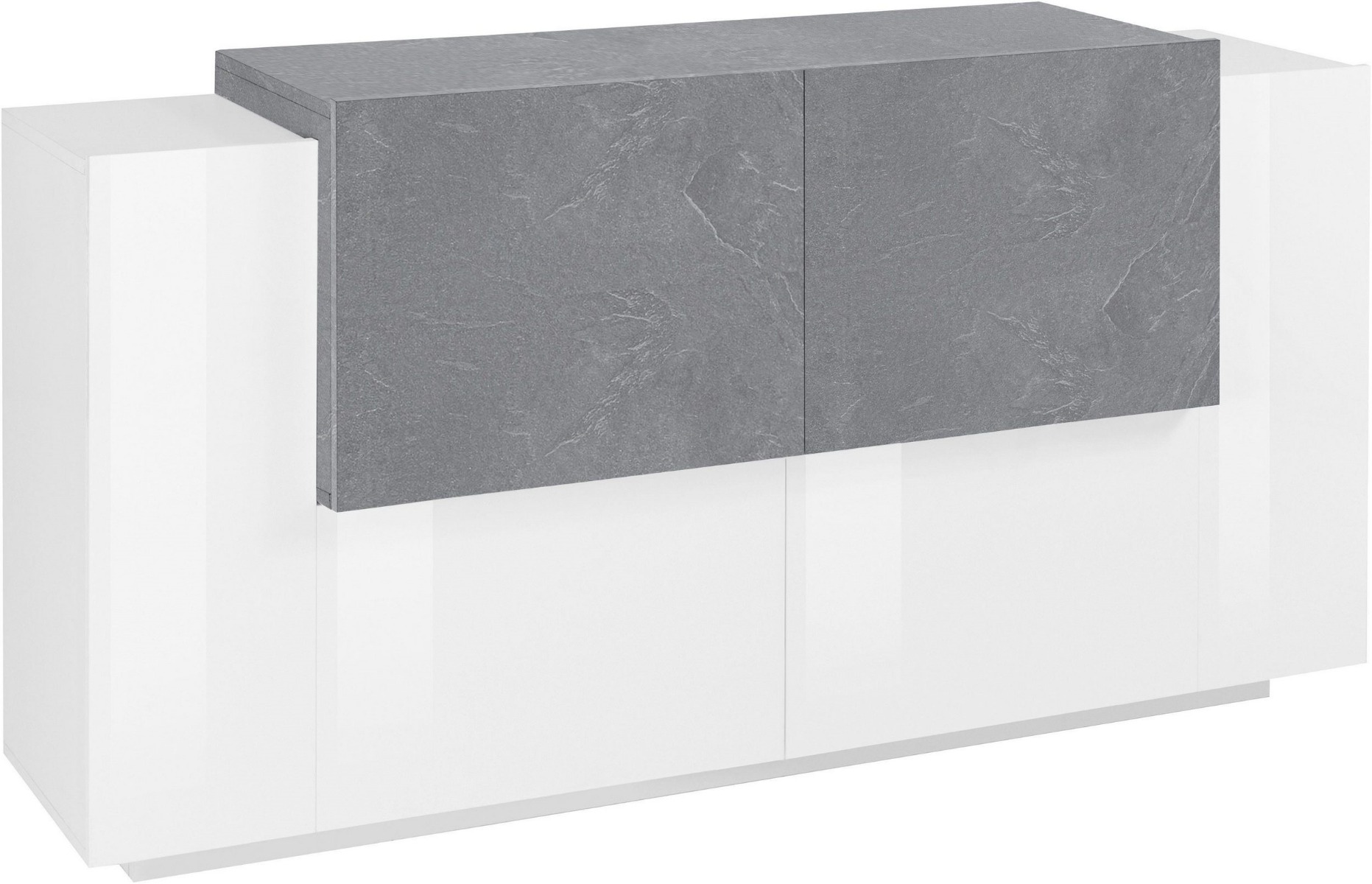 Credenza moderna Bianca lucido e Ardesia, 4 ante 