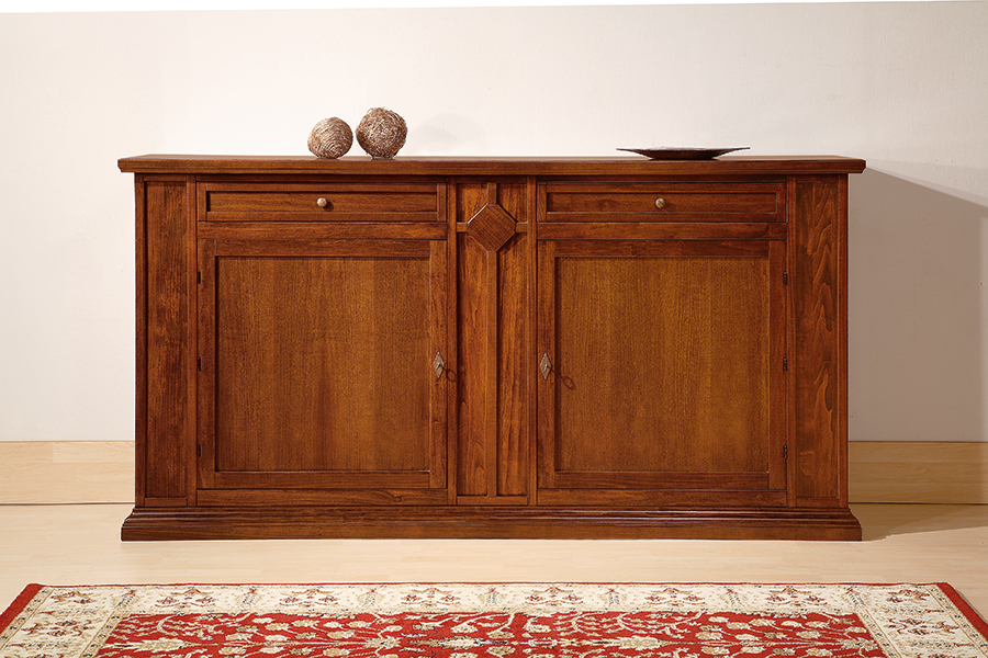 Credenza finitura noce arte povera, con 2 porte e 2 cassetti 213x112